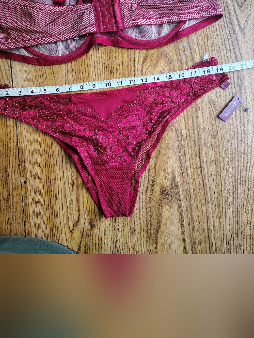 Adore Me Women's Lace Mesh Underwire Bra & Bikini Set Deep Wine sz 46DD. - Picture 8 of 16